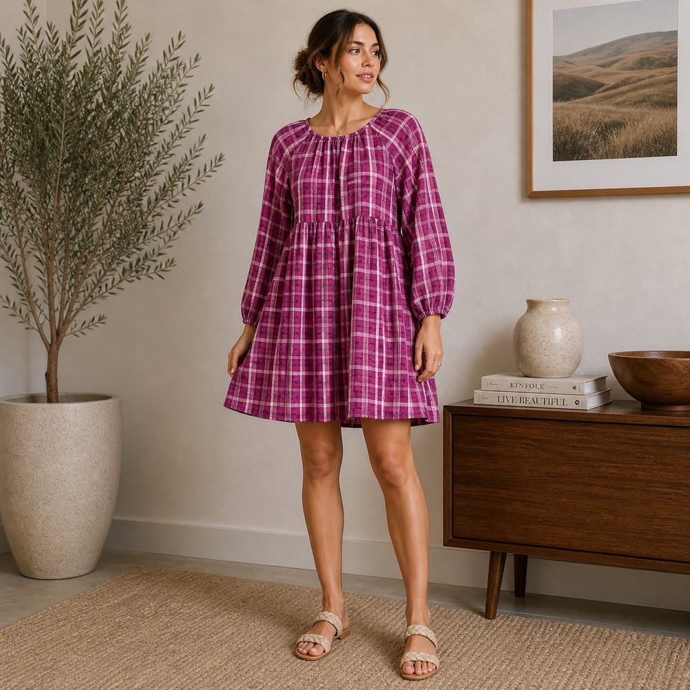 Madewell Mini Dress Womens S Pink Pleated Babydoll Boho Cottagecore Coastal